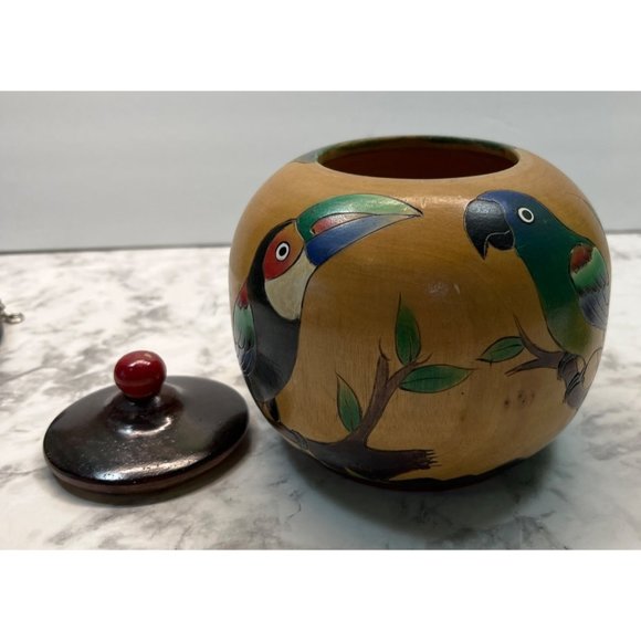 Tropical Birds Wooden Trinket Jar Box Set Toucan Parrots Lidded Vintage - Picture 5 of 12